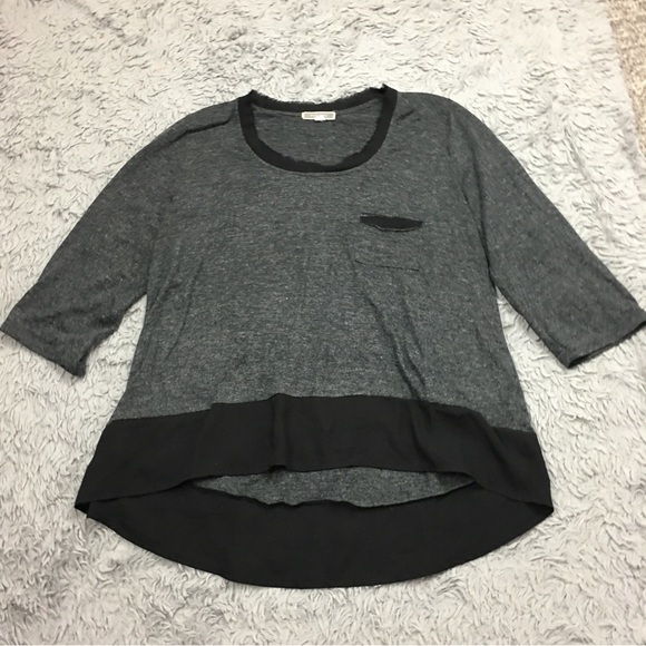 Anthropologie Tops - Anthropologie Pleione  Contrast Trim Chiffon Top High Low Chest Pocket Gray XL